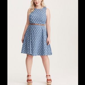 DENIM HIGH NECK SKATER DRESS